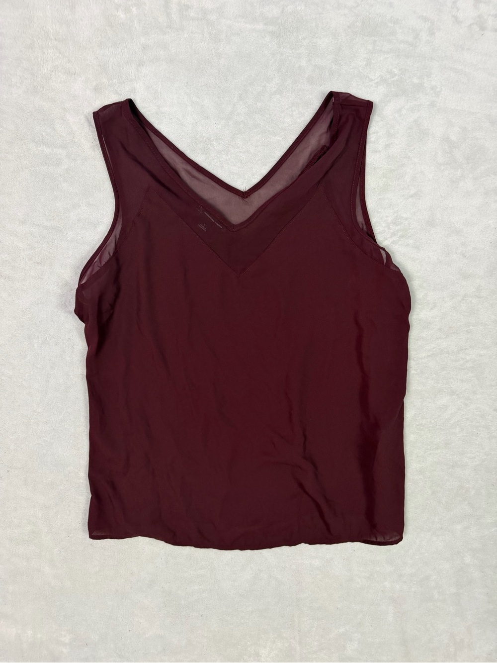 INC‎ International Concepts Burgundy V-Neck Sleeveless Chiffon Trim Tank